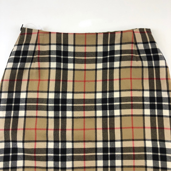 Scottish Vintage plaid tan black red fringe hem wool midi skirt Fits Size 6 - Picture 10 of 11